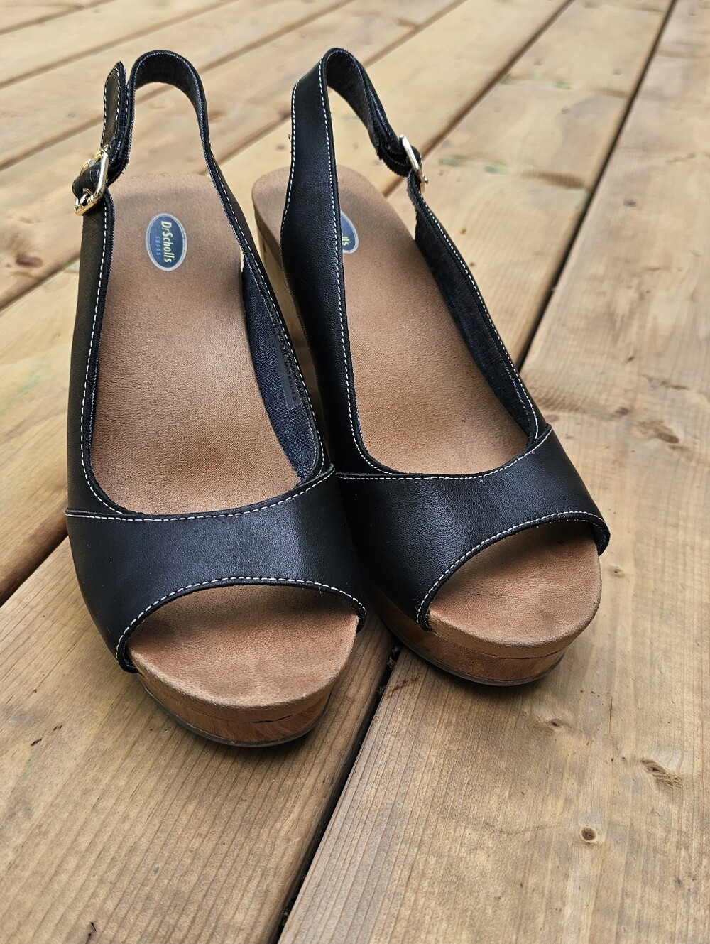 Dr Scholl's Black Open-Peep Toe Slingback Wedge Sandals- Moonlight Style